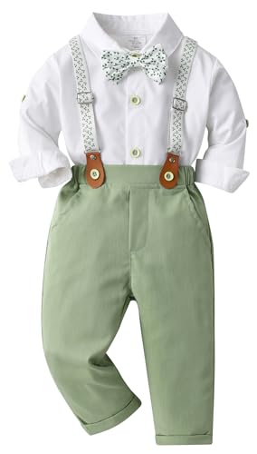Happy Cherry - Jungen Taufanzug Hochzeitsanzug Baby für Zeremonie Festliche Kleinkinder Kinderanzug Formal Outfit Hemd Hemd Hose Krawatte Hosenträge für Winter Frühling Herbst - 9-12 Monate - Grün von Happy Cherry