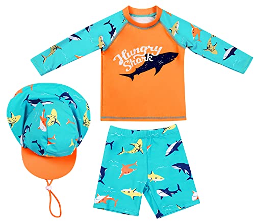 Happy Cherry Jungen UV-Schutz Bade-Set Kinder Langarm Bademode mit Schwimmen Hut Weich Cartoon Badebekleidung von Happy Cherry