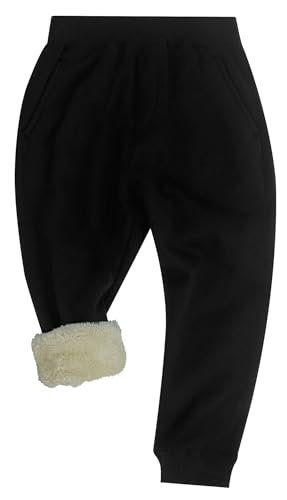 Happy Cherry Jungen Winterhose aus Fleece Futter Kinder Warm Hose Verdickte Sport Outdoorhose Größe 110/ DE Größe 110-116-Schwarz von Happy Cherry