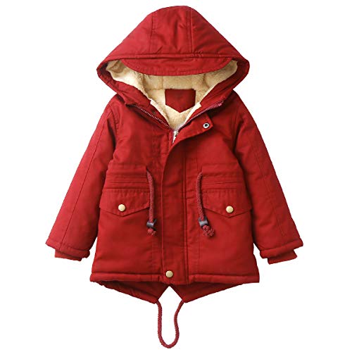 Happy Cherry Kapuze Jacke Mantel Herbst Wintermantel Outerwear Winter Daunenjacke Mädchen Übergangsjacke Kapuze Windjacke Kapuzenmantel Kapuzenjacke-100(Alter 3-4)-Rot von Happy Cherry