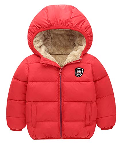 Happy Cherry Kapuzenjacke Jungen Mädchen Gefütterte Jacke Übergangsjacke Warme Winterwear Manterl - Rot Größe 100 von Happy Cherry