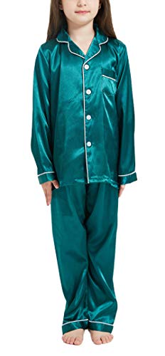 Happy Cherry- Kids Pyjamas Satin mit Tasche Mädchen Jungen Nachtwäsche Set Langarm Shirt Hosen Outfits Loungewear Baby Sommer Cool Revers Lässig Elastische Taille Button Down für Höhe 80-160cm von Happy Cherry