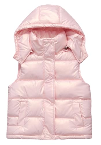 Happy Cherry Kind Unisex Westen Mantel Leichte Daunenweste Ärmellose Jacke Freien Steppweste mit Kapuze Frühling Herbst Winter Outfits Rosa 7-8 Jahre von Happy Cherry