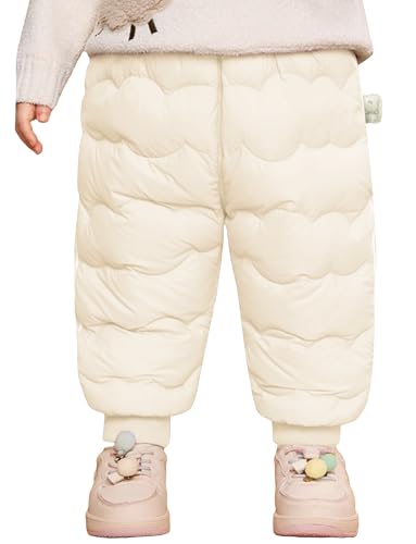 Happy Cherry Kinder 104-110 Schneehose Winterhose Leichte Daunenhose Warm Mädchen Jungen Skihose Outdoorhose Sporthose mit Elastischem Bund Weiß von Happy Cherry