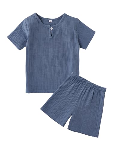 Happy Cherry - Kinder 2-teiliges Set Kleidung Jungen Mädchen Bekleidungsset Baumwolle Sommer mit Shorts T-Shirt Kurzarm Kleinkind Kinderkleidung Weiche Einfarbige - 2-3 Jahre - Dunkelblau von Happy Cherry