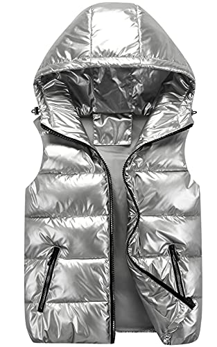 Happy Cherry Kinder Ärmellose Daunenjacke Daunenjacke Kapuzenweste Ärmellose Mäntel Mädchen Jungen Herbst- und Winterkleidung Leicht Warm Wasserdicht Silber von Happy Cherry