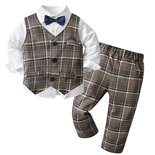 Happy Cherry - Kinder Anzug Hochzeit Jungen Baby Bekleidung Set für Zeremonie Hochzeitsfeier Festliche Party Baby Taufanzug Kinder Outfit Hemd Weste Hose Fliege - 12-18 Monate von Happy Cherry