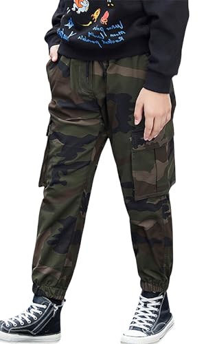 Happy Cherry Kinder Cargo Hose Camouflage Elastische Taille Jogger Hose mit Multie-Taschen 7-8Jahre von Happy Cherry