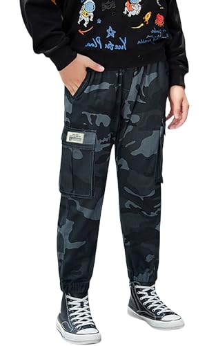 Happy Cherry Kinder Cargo Hose Camouflage Elastische Taille Jogger Hose mit Multie-Taschen Jogginghose Lässige Hose mit Pockets Elastische Taille 7-8Jahre von Happy Cherry