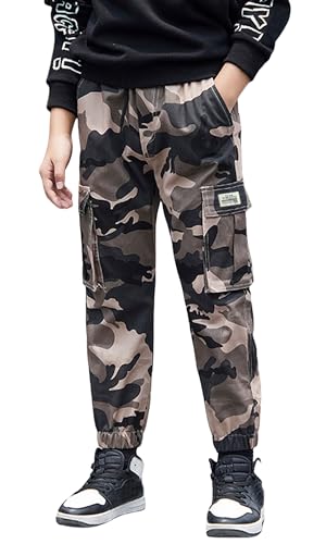 Happy Cherry Kinder Cargo Hose Camouflage Elastische Taille Jogger Hose mit Multie-Taschen Jogginghose Lässige Hose mit Pockets Elastische Taille 7-8Jahre von Happy Cherry