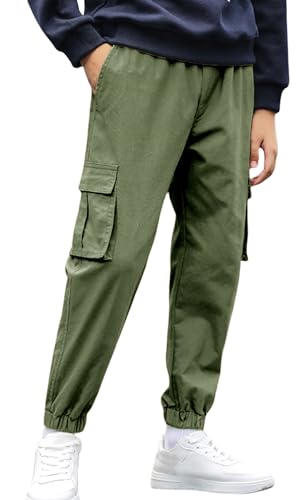 Happy Cherry Kinder Cargo Hose Elastische Taille Jogger Hose mit Multie-Taschen Jogginghose Lässige Hose mit Pockets Elastische Taille 7-8Jahre von Happy Cherry