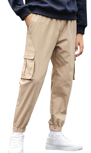 Happy Cherry Kinder Cargo Hose Elastische Taille Jogger Hose mit Multie-Taschen Jogginghose Lässige Hose mit Pockets Elastische Taille 7-8Jahre von Happy Cherry