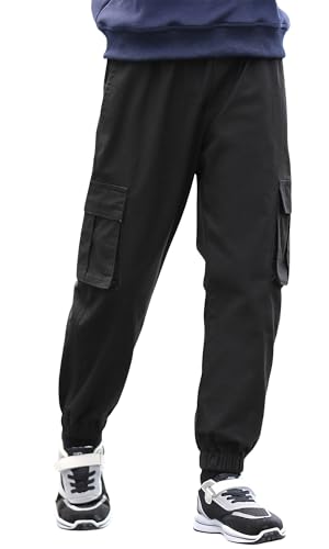 Happy Cherry Kinder Cargo Hose Elastische Taille Jogger Hose mit Multie-Taschen Jogginghose Lässige Hose mit Pockets Elastische Taille 7-8Jahre von Happy Cherry