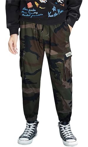 Happy Cherry - Kinder Cargohose Jungen Freizeithose für Sommer Frühling Herbst Lange Hose mit Elastische Taille Jogginghose Hip Hop für Outdoor Sportarten - 12-13 Jahre - Grün von Happy Cherry