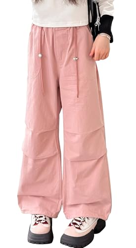 Happy Cherry - Kinder Cargohose Mädchen Freizeithose Hip Hop für Sommer Frühling Herbst Lockere Lange Hose Baggy mit Elastische Taille Jogginghose für Outdoor Sportarten - 140-150 - Rosa von Happy Cherry