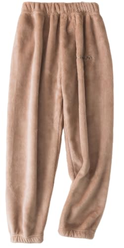 Happy Cherry Kinder Flannel Elastische Taille Schlafanzughose Winterwarme Weit Ausfallende Loungehose Weiche Fleece Plüschige Schlafanzugunterteile Braun 12-14 Jahre 160 von Happy Cherry