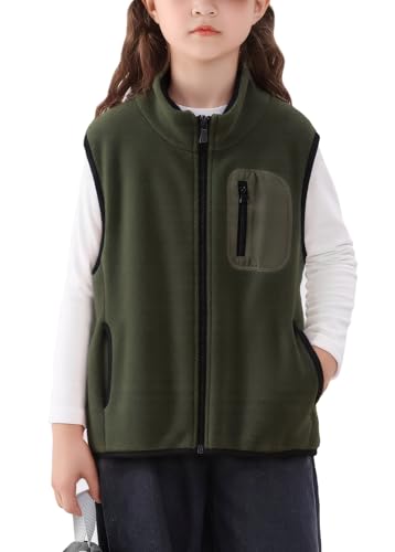 Happy Cherry - Kinder Fleeceweste Jungen Mädchen Weste Fleece Winterweste Warme Winterjacke de Polar Ärmellose Kindermantel Leicht Outdoorweste Kleinkind für Frühling Herbst - 146-152 - Beige von Happy Cherry