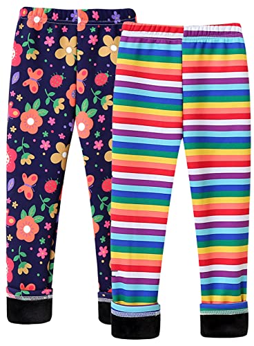 Happy Cherry Kinder Gefütterte Thermo Leggings Mädchen Warme Fleece Hosen Blumenmuster Stretch Leggings von Happy Cherry