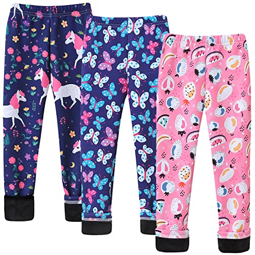 Happy Cherry Kinder Gefütterte Thermo Leggings Mädchen Warme Fleece Hosen Blumenmuster Stretch Leggings von Happy Cherry