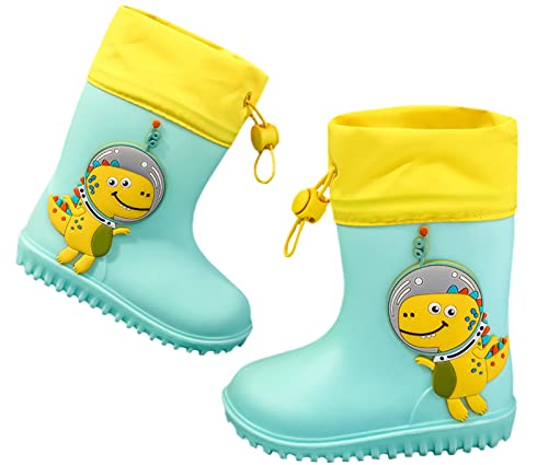 Happy Cherry- Kinder Gummistiefel Jungen Mädchen Wasserdicht Rutschfeste TPR Regenstiefel Gefütterte Regenschuhe mit Verstellbarer Kordelzug Säuglingsgummistiefel Kleinkind Wellington Regen Stiefel von Happy Cherry