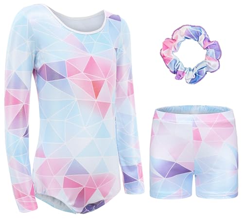 Happy Cherry Kinder Gymnastikanzug Langarm Gymnastikbody Shorts Set Glänzende Turnanzug für Mädchen Kunstturnen Bekleidung 7-8 Jahre von Happy Cherry