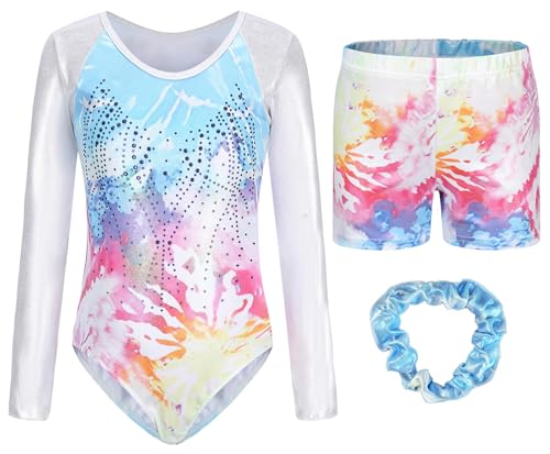 Happy Cherry Kinder Gymnastikanzug Langarm Gymnastikbody Shorts Set Glänzende Turnanzug für Mädchen Kunstturnen Bekleidung 7-8 Jahre von Happy Cherry