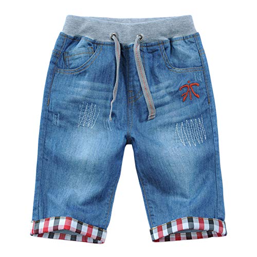 Happy Cherry Kinder Jeans Shorts Jungen mit Taschen Kurze Hose Bermuda Jeans mit Kordelzug Sommer Jeanshose Denim Shorts Stil 2 Alter geeignet für 5-6 Jahre alt von Happy Cherry