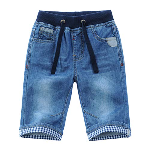 Happy Cherry Kinder Jeans Shorts Jungen mit Taschen Kurze Hose Bermuda Jeans mit Kordelzug Sommer Jeanshose Denim Shorts Stil 4 Alter geeignet für 3-4 Jahre alt von Happy Cherry