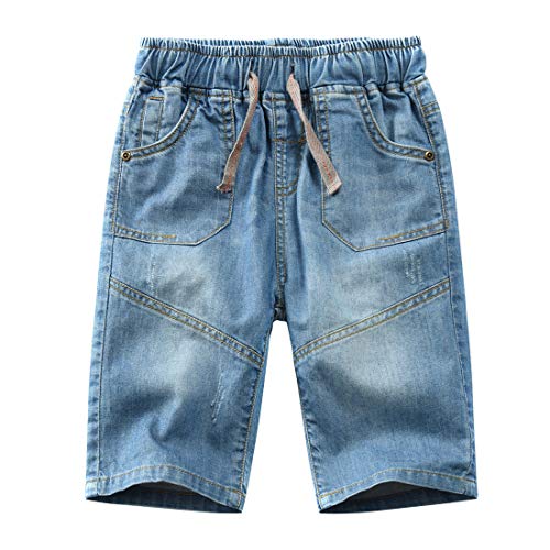 Happy Cherry Kinder Jeans Shorts Jungen mit Taschen Kurze Hose Bermuda Jeans mit Kordelzug Sommer Jeanshose Denim Shorts Stil 5 Alter geeignet für 9-10 Jahre alt von Happy Cherry