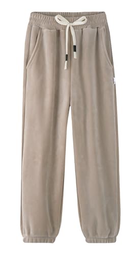 Happy Cherry Kinder Jungen Mädchen 150(140-146) Verdickte Warme Jogginghose Fleece Gefütterte Hose Stretch Herbst Winterhose Freizeithose Grau von Happy Cherry