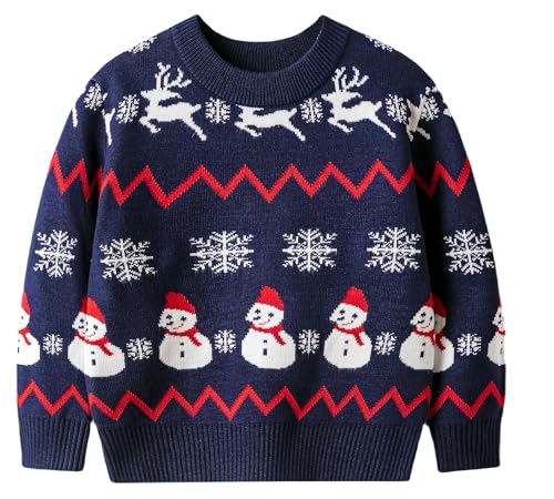 Happy Cherry Kinder Jungen Mädchen Dunkelblau Weihnachtspullover Langarm Weihnachtsoutfit Warmer Herbst Winter Weihnachtspuli 5 Jahre von Happy Cherry