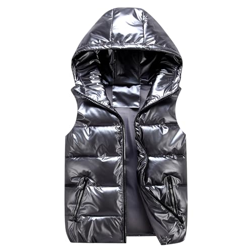 Happy Cherry Kinder Kapuzenweste Jungen Mädchen Weste Winter Warm Winterjacke Pufferweste Grau 160/13-14 Jahre von Happy Cherry