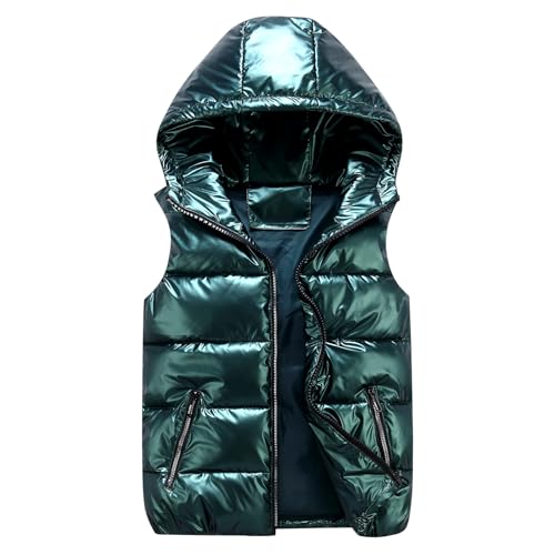 Happy Cherry Kinder Kapuzenweste Jungen Mädchen Weste Winter Warm Winterjacke Pufferweste Grün 150/11-12 Jahre von Happy Cherry