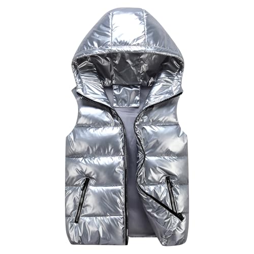 Happy Cherry Kinder Kapuzenweste Jungen Mädchen Weste Winter Warm Winterjacke Pufferweste Silber 110/4-5 Jahre von Happy Cherry