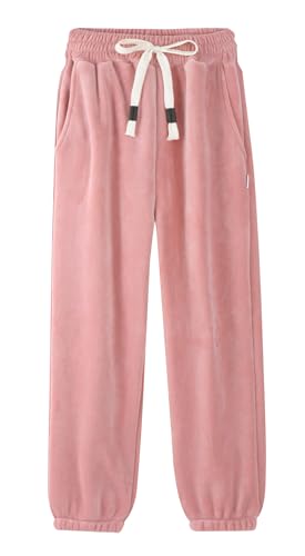 Happy Cherry Kinder Mädchen 150(140-146) Verdickte Warme Jogginghose Fleece Gefütterte Hose Stretch Herbst Winterhose Freizeithose Rosa von Happy Cherry