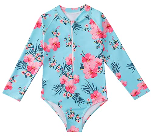 Happy Cherry Kinder Mädchen Badeanzüge Einteilige Sommer Swimsuit mit Reißverschluss Lange Ärmel Surfanzug Schnell Trocknende Bademode 120 von Happy Cherry