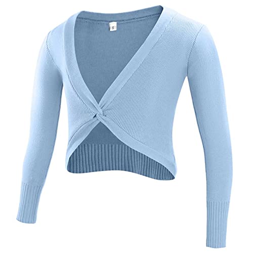 Happy Cherry Kinder Mädchen Ballettjacke Lange Ärmel Wärmende Wickeljacke Gymnastik Tanz Strickpullover Sports Crop Top V-Ausschnitt Sweatshirt von Happy Cherry