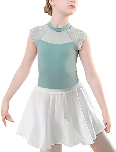 Happy Cherry Kinder Mädchen Balletttrikot 2 Stücke Ballett Turnanzug + Chiffon Wickelrock Kurzarm Ballettanzug Baumwolle Tanzbody 7-8 Jahre von Happy Cherry