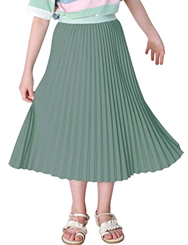 Happy Cherry Kinder Mädchen Hohe Taille Faltenrock Lässig A-Linie Knielang Rock Elegant Swing Flowy Rock Elastische Taille Lange Röcke Blau 120 von Happy Cherry