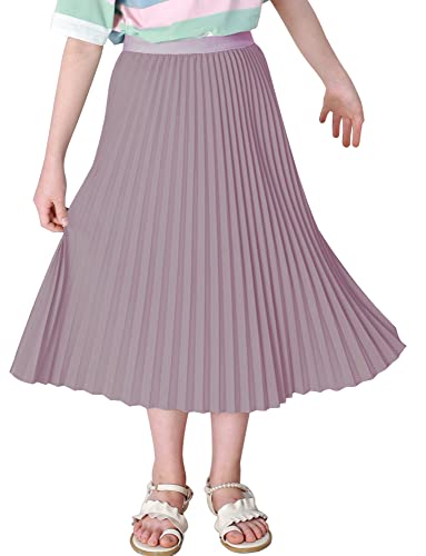 Happy Cherry Kinder Mädchen Hohe Taille Faltenrock Lässig A-Linie Knielang Rock Elegant Swing Flowy Rock Elastische Taille Lange Röcke Violett 120 von Happy Cherry