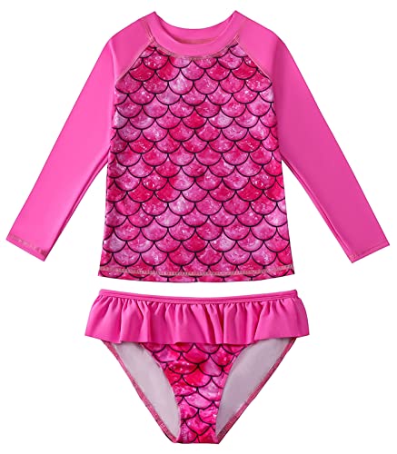 Happy Cherry Kinder Mädchen Meerjungfrau Badeanzüge Split-Badeanzug Sommer Swimsuit mit Reißverschluss Lange Ärmel Surfanzug Schnell Trocknende Bademode 120 von Happy Cherry