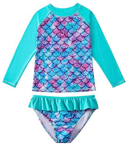 Happy Cherry Kinder Mädchen Meerjungfrau Badeanzüge Split-Badeanzug Sommer Swimsuit mit Reißverschluss Lange Ärmel Surfanzug Schnell Trocknende Bademode 140 von Happy Cherry