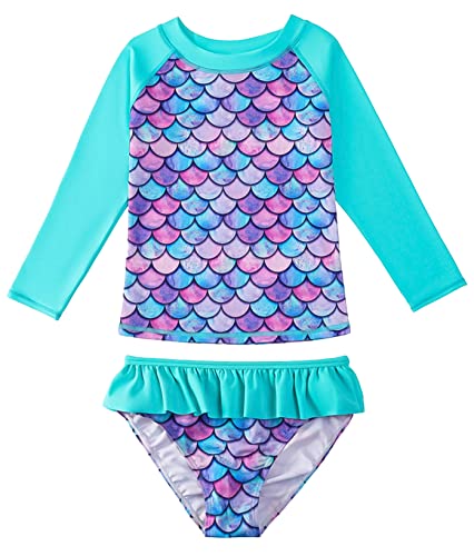 Happy Cherry Kinder Mädchen Meerjungfrau Badeanzüge Split-Badeanzug Sommer Swimsuit mit Reißverschluss Lange Ärmel Surfanzug Schnell Trocknende Bademode 140 von Happy Cherry