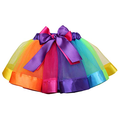 Happy Cherry Kinder Mädchen Regenbogen Tüllrock Ruffle Ballettkleid Ballettrock Tanzkleid Bonbons Tutu Rock Unterrock Petticoat Clubwear Größe M von Happy Cherry