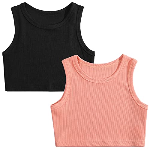 Happy Cherry Kinder Mädchen Tanz Tank Top 2 Stücke Crop Tanktops Ärmelloses Basic Bauchfreie Oberteile Kurze Sommerweste von Happy Cherry