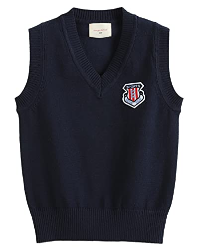 Happy Cherry Kinder Pullunder Jungen Mädchen V-Ausschnitt Gestrickte Weste Ärmellos Pullover Sweater Top DE-Größe 158-164/Hersteller 160 - B-Navy von Happy Cherry