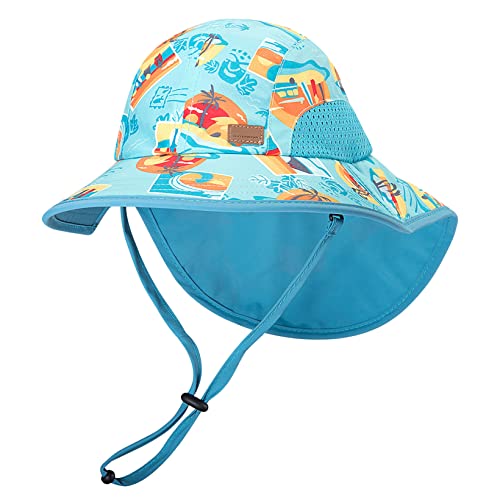 Happy Cherry Kinder Sonnenhut mit Nackenschutz Anti UV Schutz Jungen Mädchen Sommerhut Breite Krempe mit Kinnband Einstellbar Unisex Fischerhut Outdoor Wandern für 52-56 cm von Happy Cherry