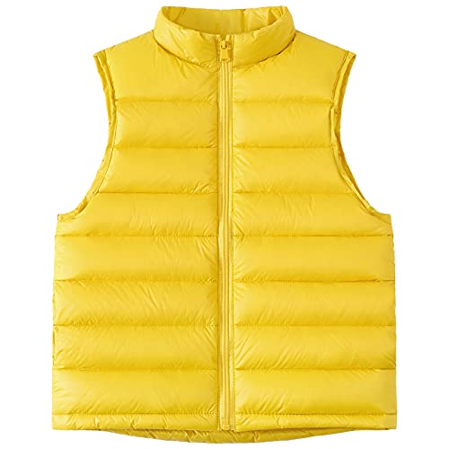 Happy Cherry Kinder Steppweste Winter Gefüttert Daunenweste Leichte Ärmellose Jacke Winddicht Outdoorweste DE Größe 134-140/Hersteller 140 - Gelb von Happy Cherry
