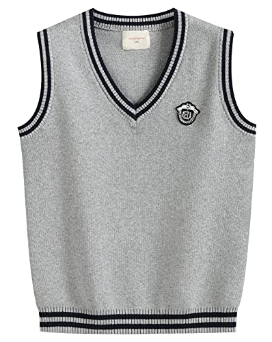 Happy Cherry Kinder Strickweste V-Ausschnitt Weste Baumwolle Ärmellos Gestrickte Pullover Jungen Sweatshirt DE-Größe 164-170/Hersteller 170 - A-Grau von Happy Cherry