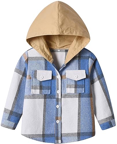 Happy Cherry Kinder Übergangsjacke Jungen Mädchen Langarmshirt Lässig Kariertes Hemden Wram Top Hersteller 100/DE Größe 92-98-B-Blau von Happy Cherry